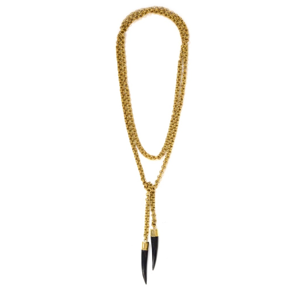SOKO Gold Knotted Unique Genuine Cow Horn Lariat Pendant Necklace - Picture 4 of 9